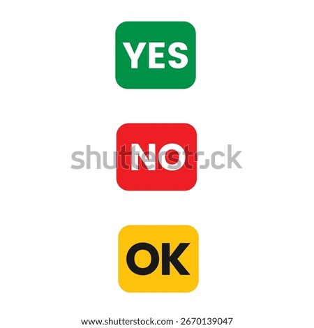 Decision making icons: Yes, No, and OK buttons for business choices, agreements, approvals and presentations