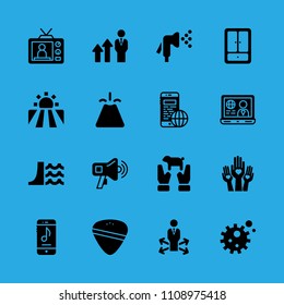decision making, laptop, megaphone, volcano, watering, closet, bacteria, guitar pick and dam vector icon. Simple icons set