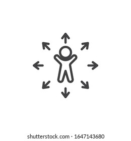 Decision Making line icon. Career choice linear style sign for mobile concept and web design. Man and arrows outline vector icon. Symbol, logo illustration. Vector graphics