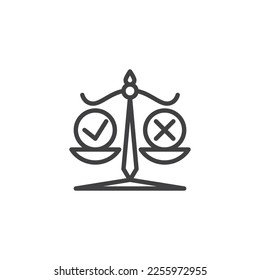 Decision making line icon. linear style sign for mobile concept and web design. Scales with check and cross mark outline vector icon. Symbol, logo illustration. Vector graphics
