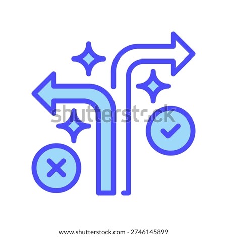 Decision Making Line Icon, Outline Symbol for Choice Selection, Route Direction, Option Evaluation, Strategy Crossroad, and Mind Judgment. Vector Sign Icon.