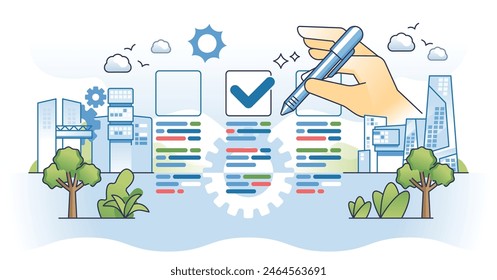 Decision making with logic pros and cons writing outline hands concept. List with problem solution and best choice vector illustration. Work management with effective research strategy and thinking.