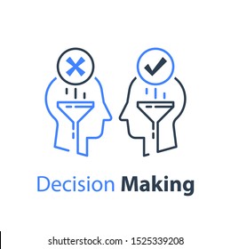 Decision making  logic or reason, critical thinking, vector line illustration