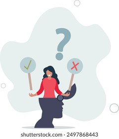 Decision making or logical thinking, choose right or wrong,flat design.illustration with people.