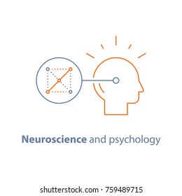 Decision making logo, logic game, neurology and psychology, critical mindset, creative design thinking, solving riddle, memory mental connection pattern, brain training task, vector line icon