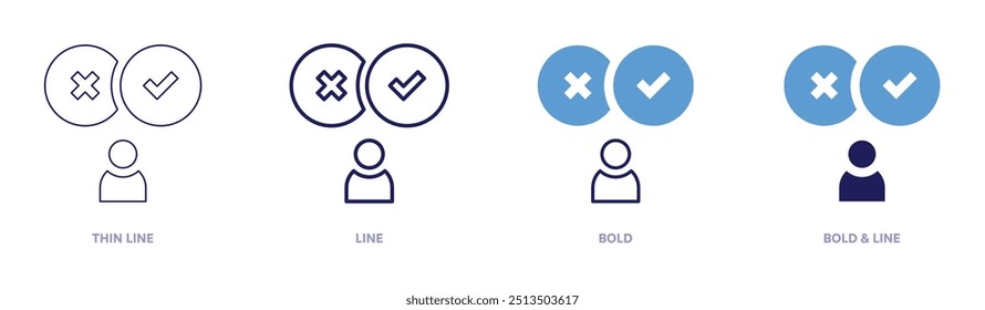 Icon für Entscheidungsmodelle in 4 verschiedenen Stilen. Dünne Linie, Linie, Fett und Fette Linie. Duotone-Stil. Bearbeitbarer Strich.