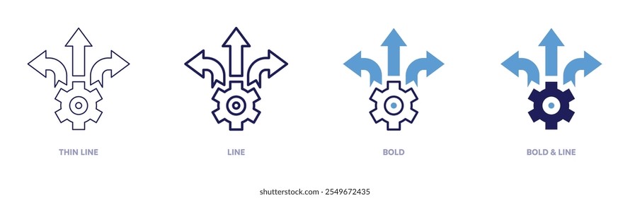 Ícone de opções de tomada de decisão em 4 estilos diferentes. Linha fina, Linha, Negrito e Linha Negrito. Estilo duotônico. Traçado editável.