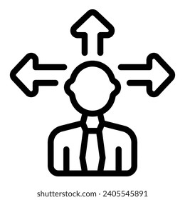 Vector de contorno de icono de opciones de toma de decisiones. Dilema de la mente humana. Buscando veredicto derecho