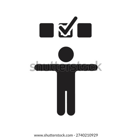 Decision making options showing person standing under checklist boxes representing choice voting selection preference possibilities