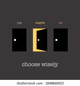 Decision making process. Yes, maybe, no doors. Minimalist style.