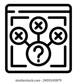 vector de contorno de icono del esquema de toma de decisiones. Descubra la solución correcta. Buscando respuestas racionales