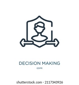 decision making thin line icon. business, management linear icons from gdpr concept isolated outline sign. Vector illustration symbol element for web design and apps.