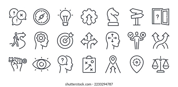 Decision making, uncertainty, strategy, vision and career path editable stroke outline icon isolated on white background flat vector illustration. Pixel perfect. 64 x 64. svg