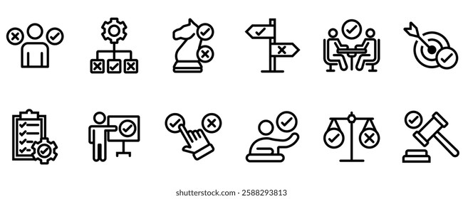 Decision making, uncertainty, strategy, vision and career path editable stroke outline icon isolated on white background flat vector illustration.