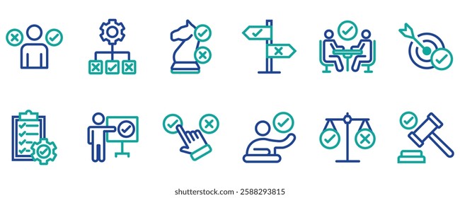 Decision making, uncertainty, strategy, vision and career path editable stroke outline icon isolated on white background flat vector illustration.