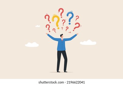 Decision making under conditions of uncertainty. Choose an option or Answer questions or solutions. Businessman are looking for answers.