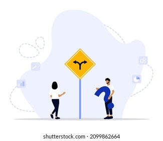 Decision Making Vector Illustration Concept Showing A Confused Person Trying To Decide Which Direction To Go, 
Suitable For Landing Page, Ui, Web, App Intro Card, Editorial, Flyer, And Banner.