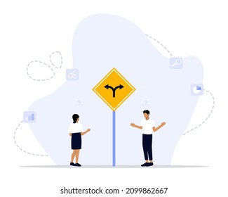 Decision Making Vector Illustration Concept Showing A Confused Person Trying To Decide Which Direction To Go, 
Suitable For Landing Page, Ui, Web, App Intro Card, Editorial, Flyer, And Banner.