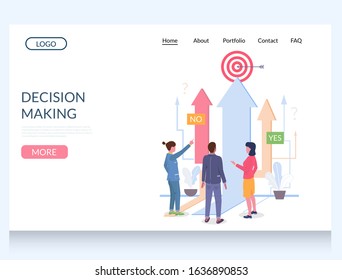 Decision making vector website template, web page and landing page design for website and mobile site development. Best choice process, problem solving.