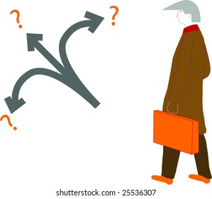 decision making-man leaving which way to choose