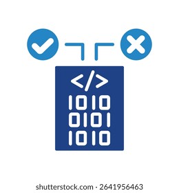 Decision mini illustration dual tone blue color icon, use for machine learning, education, technology industry, UI, UX kit, app and web development, digital or print.
