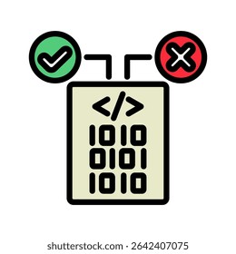 Decision mini illustration outline color icon, use for machine learning, education, technology industry, UI, UX kit, app and web development, digital or print.
