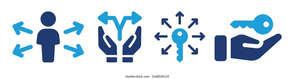 Decision And Opportunity Icon Vector Set With Key Symbol And Arrow Illustration.