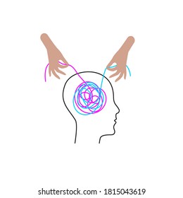 Decision of psychological problems concept. Therapist unravels tangle. Coaching illustration