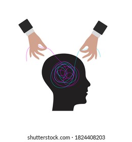Decision of psychological problems concept. Therapist unravels tangle. Coaching illustration