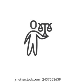 Decision Support line icon. linear style sign for mobile concept and web design. Person holding scales outline vector icon. Symbol, logo illustration. Vector graphics