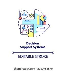 Decision support systems concept icon. Data analyzing abstract idea thin line illustration. Decision-making activities. Isolated outline drawing. Editable stroke. Arial, Myriad Pro-Bold fonts used