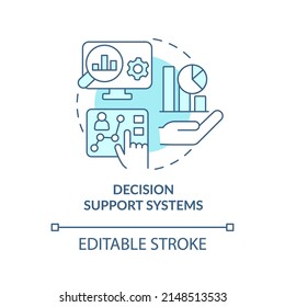 Decision support systems turquoise concept icon. Data analyzing abstract idea thin line illustration. Decision-making. Isolated outline drawing. Editable stroke. Arial, Myriad Pro-Bold fonts used