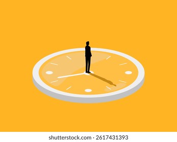 Decision, Time value, Businessman standing on a clock face