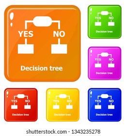 Decision tree icons set collection vector 6 color isolated on white background
