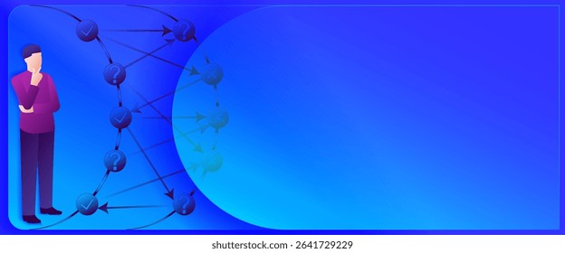 Decision tree to identify a problem or opportunity in the decision-making process. Glass morphism. Rectangular Template. Vector illustration.