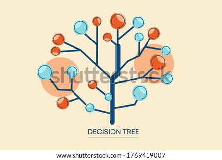 Decision tree illustration. Extensive network with correct and deadlock solutions in form of thick tree concept of team management communications strategy business plan vector diagram