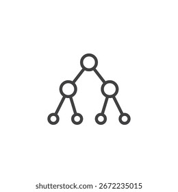 Icono de línea del árbol de decisiones con nodos de ramificación. Esquema del ícono de Vector, signo que simboliza la toma de decisiones, el análisis y los resultados estructurados en los informes de datos.
