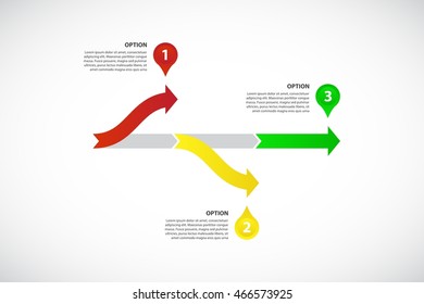 Decision Tree / Timeline - Vector Infographic Template, Consisting Of 3 Bright Arrows