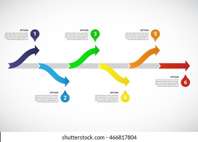 Decision Tree / Timeline - Vector Infographic Template, Consisting Of 6 Bright Arrows