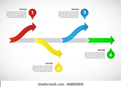 Decision Tree / Timeline - Vector Infographic Template, Consisting Of 4 Bright Arrows