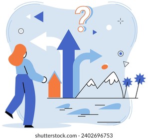 Decision vector illustration. Completing tasks and projects is testament to efficient problem solving and decision making Continuous improvement is necessary to achieve excellence and finish projects