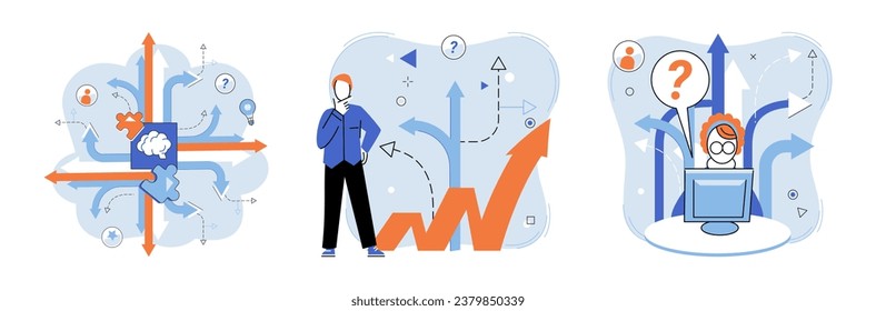 Decision vector illustration. Creative thinking and innovation play crucial role in decision making process Intelligence and strategic planning are essential for making smart business decisions