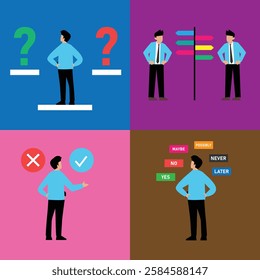Decision-Making Concept – Business Choices and Strategic Thinking 2d flat vector illustrations