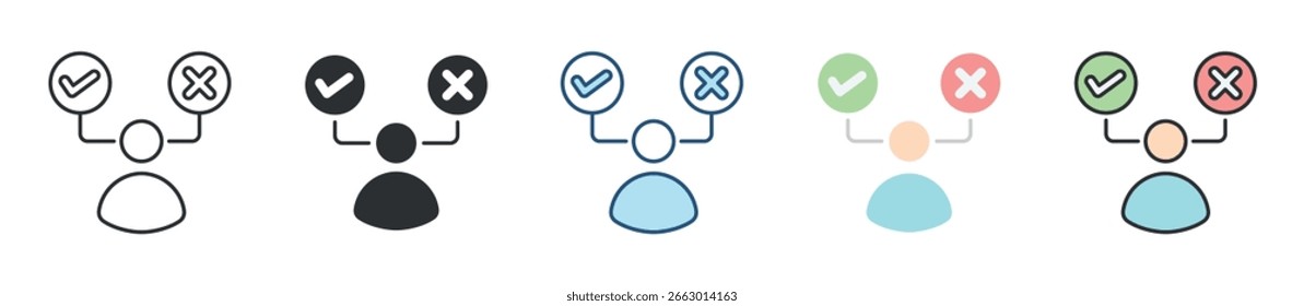Conjunto de ícones de tomada de decisão Coleção de vários estilos