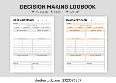 Decision-Making Logbook Printable Interactive Worksheet Journal Sheet Planner Notebook Template Therapy Mental Health School Counseling Tools, Notebook Or Logbook Kdp Interior Design