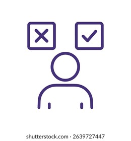 Decisionmaking process illustrated by a person. Icon symbol illustration