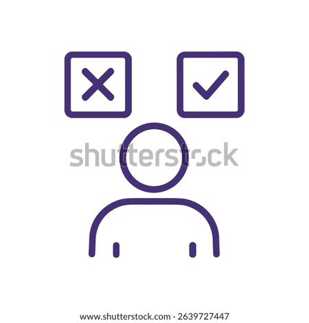 Decisionmaking process illustrated by a person. Icon symbol illustration