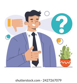 Decision-making. Strategic thinking, brainstorming and solution research. Multiple options dilemma. Pros and cons , risk and benefits analysis. Flat vector illustration