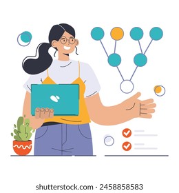Decision-making. Strategic thinking, brainstorming and solution research. Multiple options dilemma. Pros and cons , risk and benefits analysis. Flat vector illustration