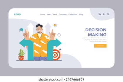 Decision-making web or landing set. Strategic thinking, brainstorming and solution research. Multiple options dilemma. Pros and cons , risk and benefits analysis. Flat vector illustration